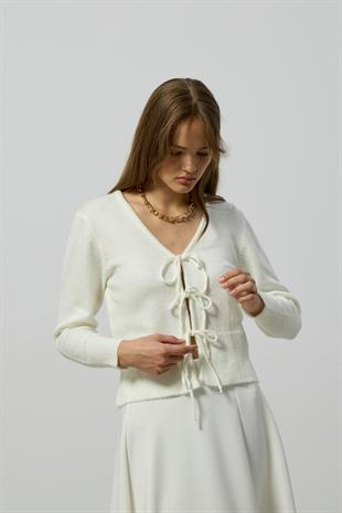 Clea Bağcıklı Hırka - Ekru
