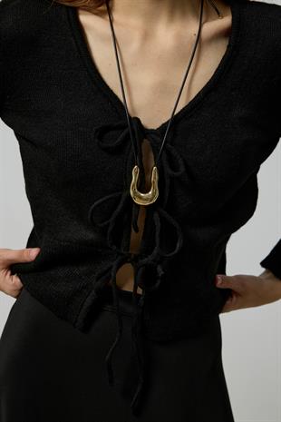 Clea Bağcıklı Hırka - Siyah