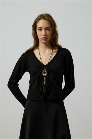 Clea Bağcıklı Hırka - Siyah