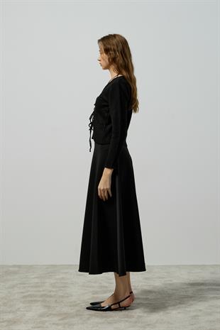 Clea Bağcıklı Hırka - Siyah