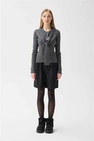 Clemence Atkılı Fitilli Hırka - Antrasit 