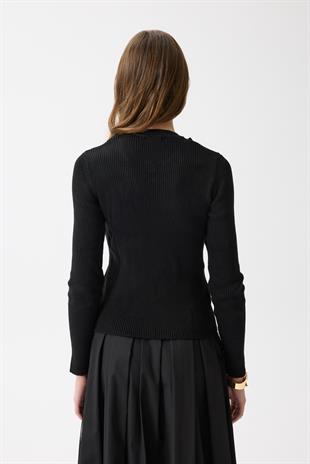 Clemence Atkılı Fitilli Hırka - Siyah