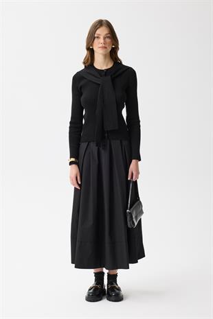 Clemence Atkılı Fitilli Hırka - Siyah