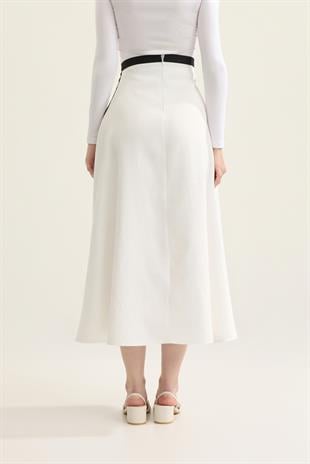 Clove Biye Geçişli Paraşüt Etek - Beyaz