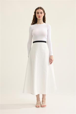 Clove Biye Geçişli Paraşüt Etek - Beyaz