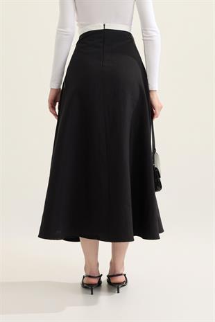 Clove Biye Geçişli Paraşüt Etek - Siyah