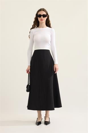 Clove Biye Geçişli Paraşüt Etek - Siyah