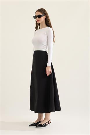 Clove Biye Geçişli Paraşüt Etek - Siyah