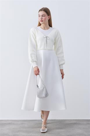 Clover Taşlı Bağcıklı Hırka- Ekru 