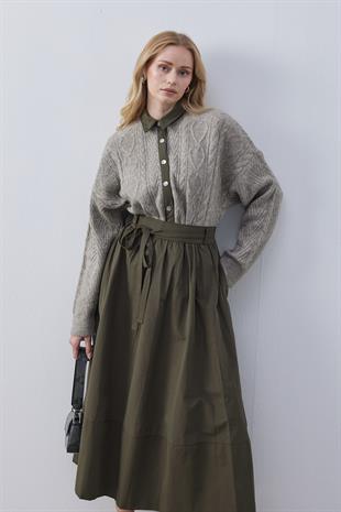 Conie Paraşüt Detaylı Triko Gömlek- Vizon