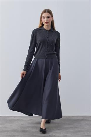 Cora İnci İşlemeli Hırka - Antrasit