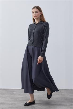 Cora İnci İşlemeli Hırka - Antrasit