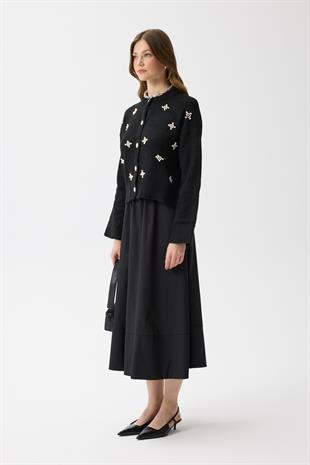 Cresida İnci İşlemeli Hırka - Siyah