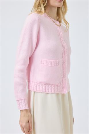 Cruz Cepli Çıtçıtlı Örme Hırka - Pembe