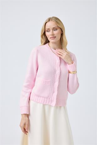 Cruz Cepli Çıtçıtlı Örme Hırka - Pembe