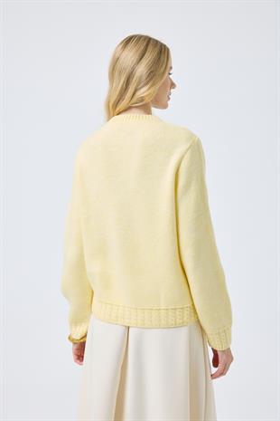 Cruz Cepli Çıtçıtlı Örme Hırka  - Sarı 