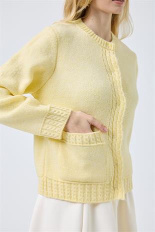 Cruz Cepli Çıtçıtlı Örme Hırka  - Sarı 