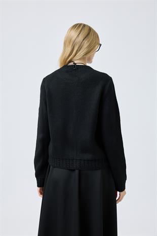 Cruz Cepli Çıtçıtlı Örme Hırka - Siyah 