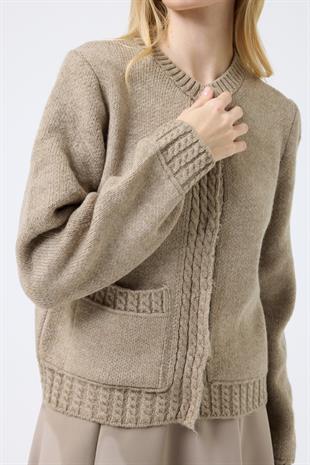 Cruz Cepli Çıtçıtlı Örme Hırka - Vizon 