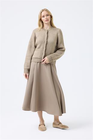 Cruz Cepli Çıtçıtlı Örme Hırka - Vizon 