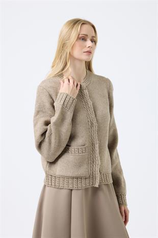 Cruz Cepli Çıtçıtlı Örme Hırka - Vizon 