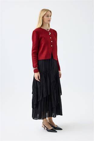 Dahlia Gümüş Düğmeli Hırka - Kırmızı 