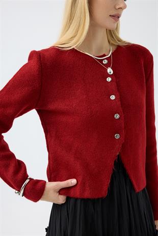 Dahlia Gümüş Düğmeli Hırka - Kırmızı 