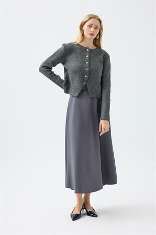 Dahlia Gümüş Düğmeli Hırka - Antrasit 