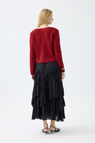 Dahlia Gümüş Düğmeli Hırka - Kırmızı 