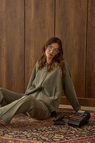 Davina Kapüşonlu Fermuarlı Takım  - Çağla