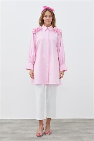 DEFNE ÇİÇEK DETAYLI GÖMLEK - PEMBE