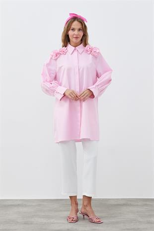 DEFNE ÇİÇEK DETAYLI GÖMLEK - PEMBE