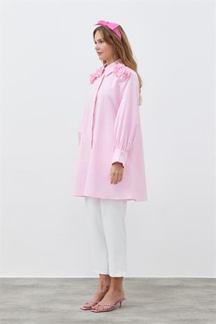 DEFNE ÇİÇEK DETAYLI GÖMLEK - PEMBE