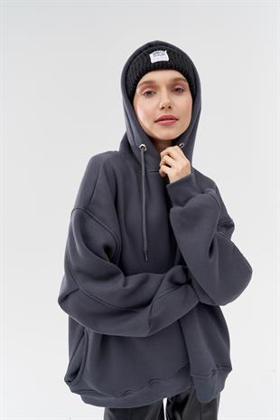 DENA ÜÇ İPLİK ŞARDONLU SWEAT - ANTRASİT