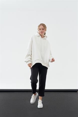 DENA ÜÇ İPLİK ŞARDONLU SWEAT - BEYAZ