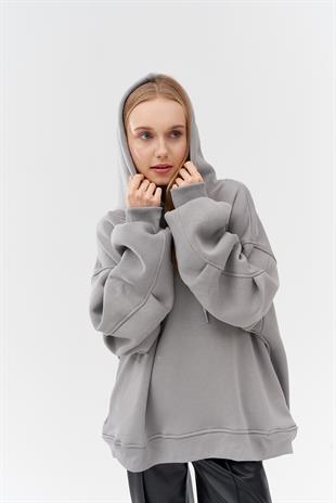 DENA ÜÇ İPLİK ŞARDONLU SWEAT - GRİ