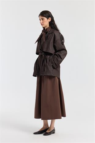 Denim Allerli Trençkot - Acı kahve