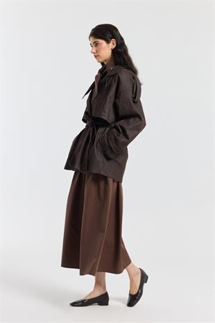 Denim Allerli Trençkot - Acı kahve