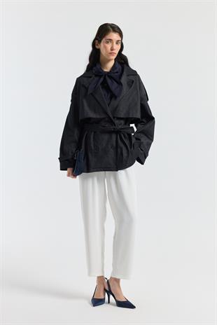 Denim Allerli Trençkot - Kot mavi