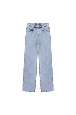 Denim Palazzo Pantolon - Buz Mavi