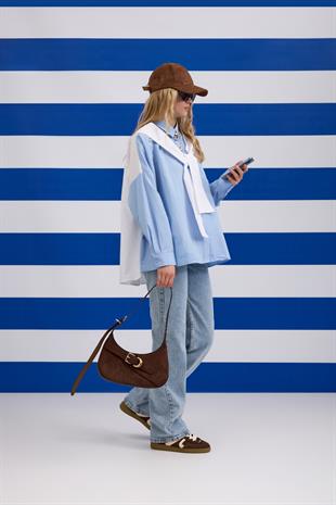 Denim Palazzo Pantolon - Buz Mavi