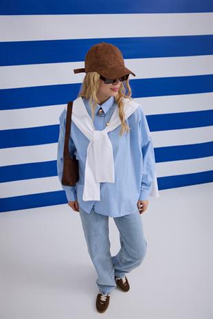 Denim Palazzo Pantolon - Buz Mavi