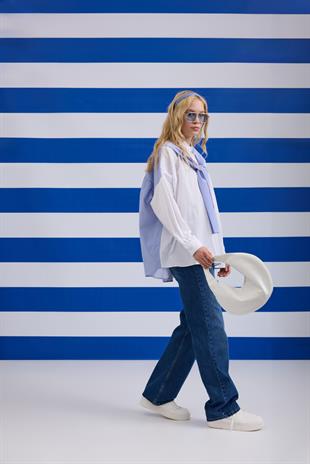 Denim Palazzo Pantolon - Lacivert