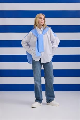 Denim Palazzo Pantolon - Taşlanmış Mavi