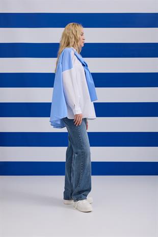 Denim Palazzo Pantolon - Taşlanmış Mavi