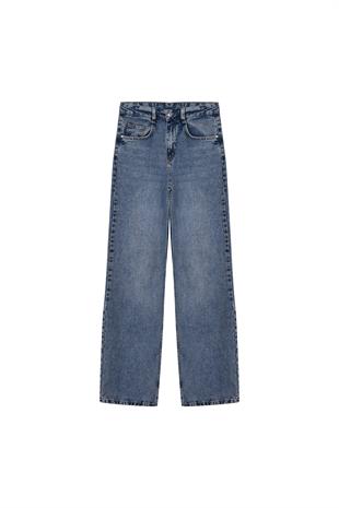 Denim Palazzo Pantolon - Taşlanmış Mavi