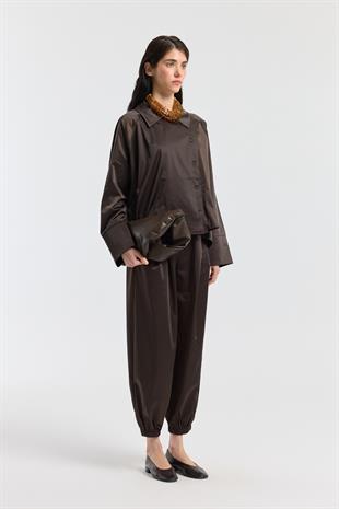 Devin Kruvaze Kapamalı Saten Takım - Acı kahve