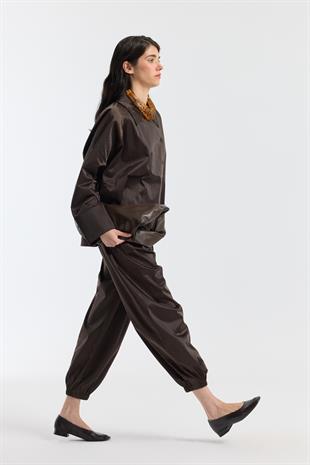 Devin Kruvaze Kapamalı Saten Takım - Acı kahve