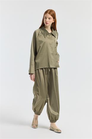 Devin Kruvaze Kapamalı Saten Takım - Çağla