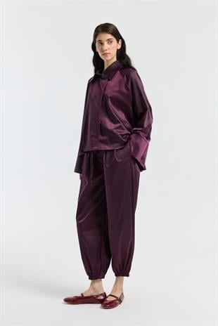 Devin Kruvaze Kapamalı Saten Takım  - Mürdüm